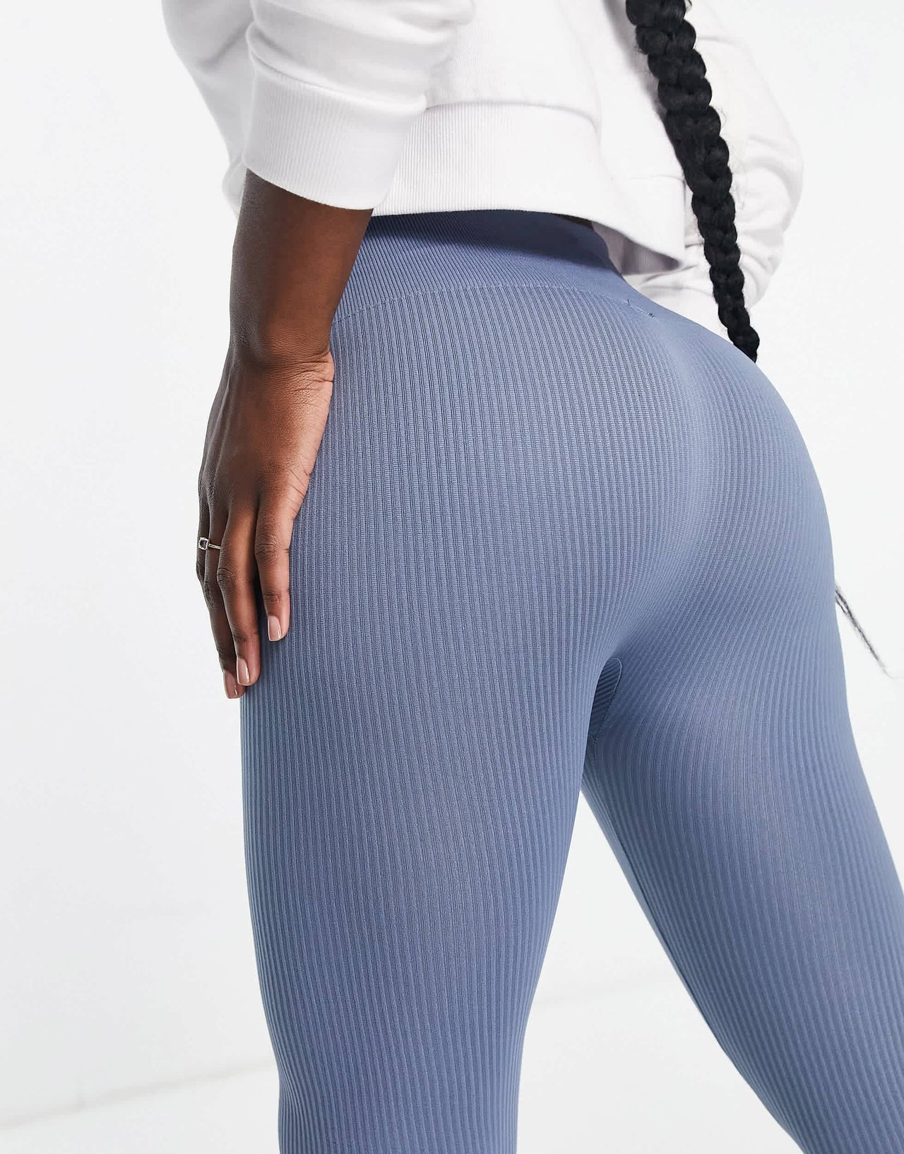 Stradivarius seamless ribbed leggings in slate blue