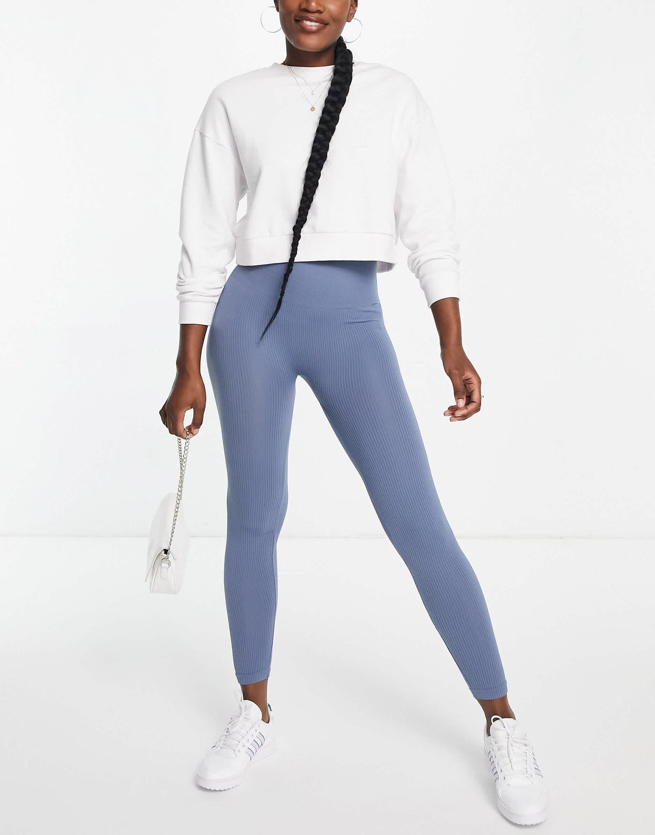 Stradivarius seamless ribbed leggings in slate blue