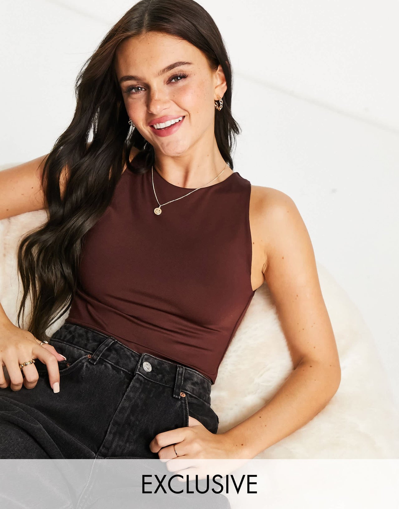 Stradivarius seamless bodysuit in chocolate brown