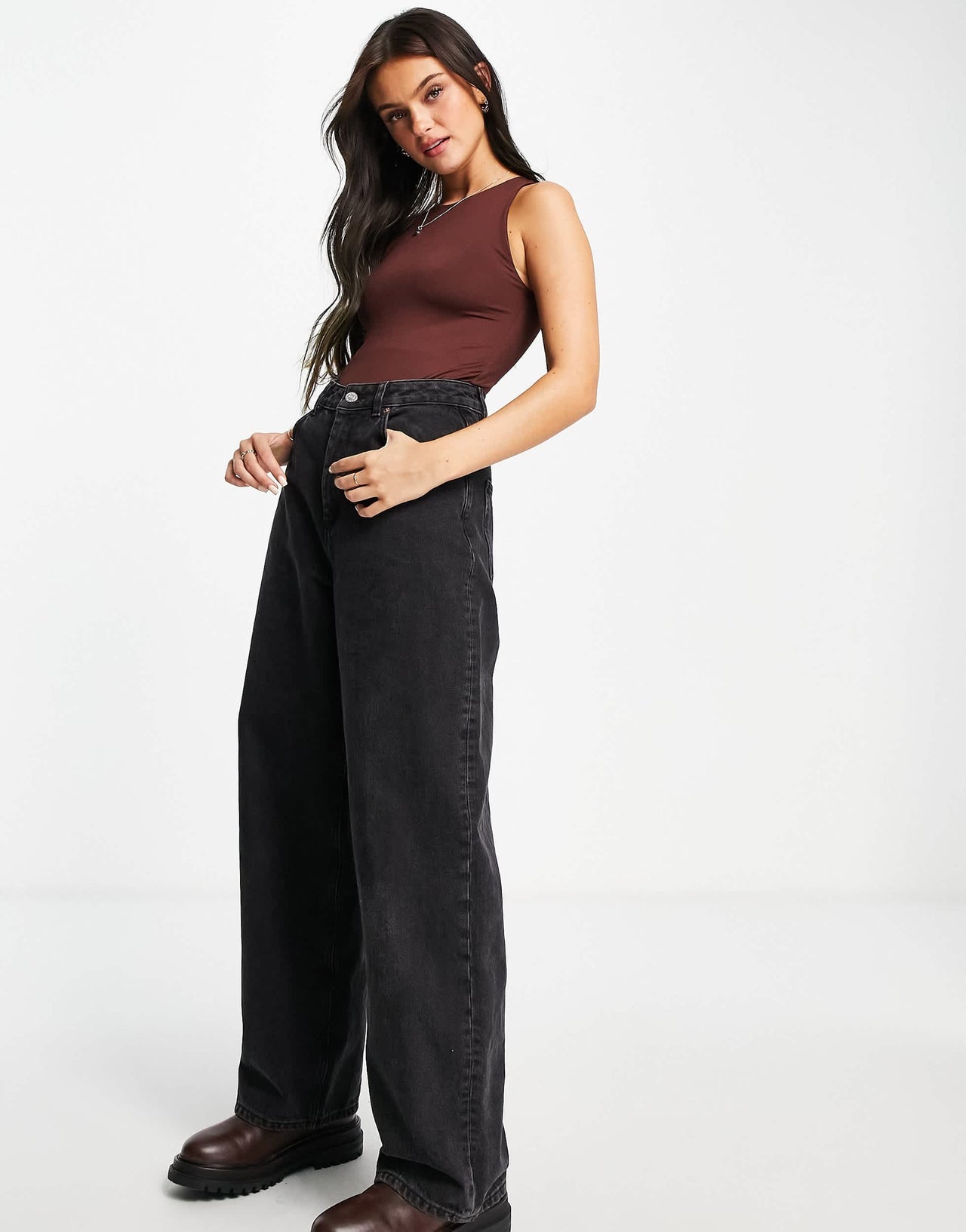 Stradivarius seamless bodysuit in chocolate brown