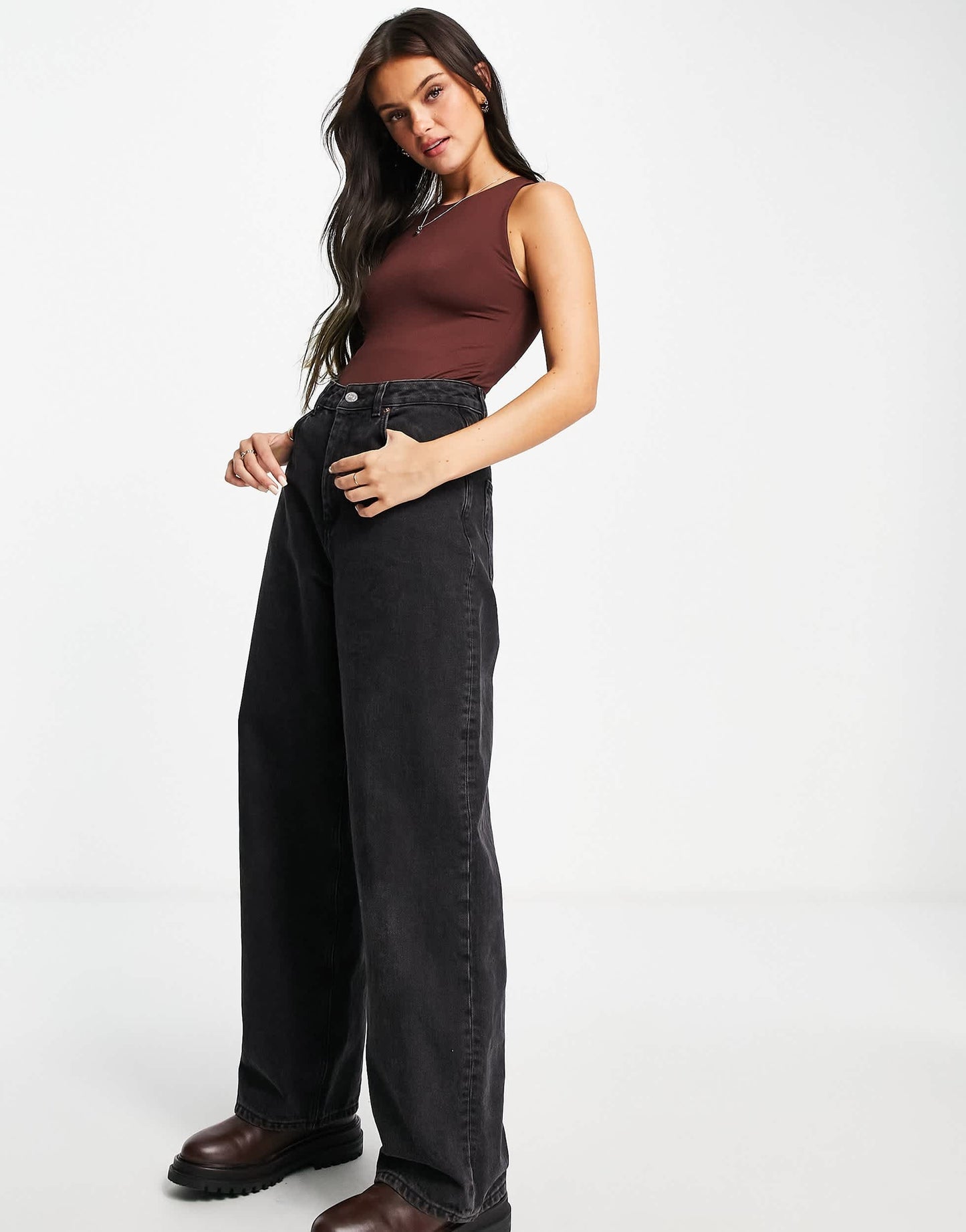 Stradivarius seamless bodysuit in chocolate brown