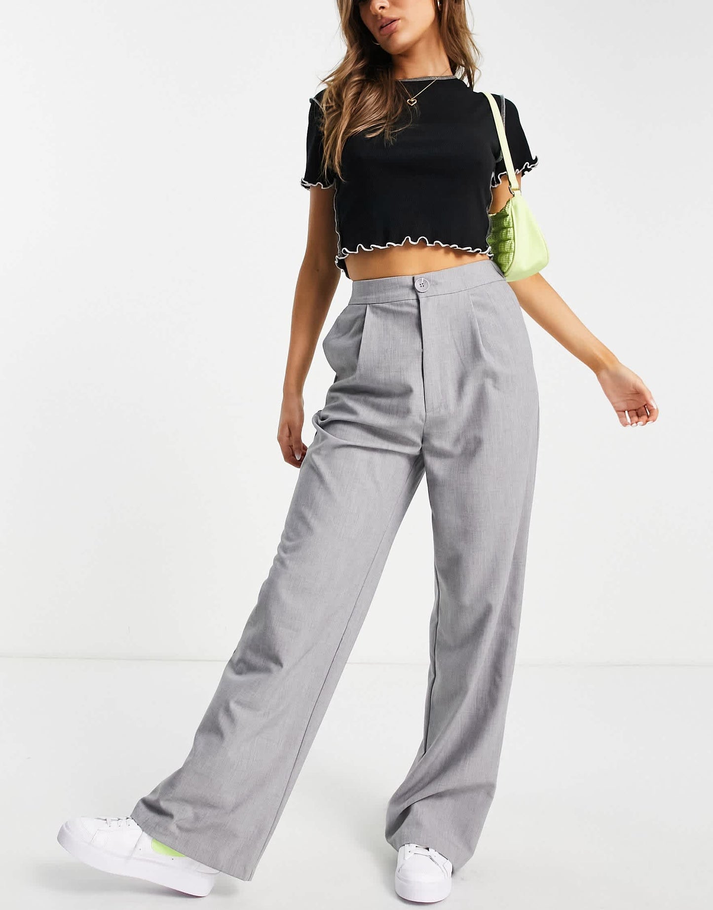 Stradivarius wide leg relaxed dad trousers in grey