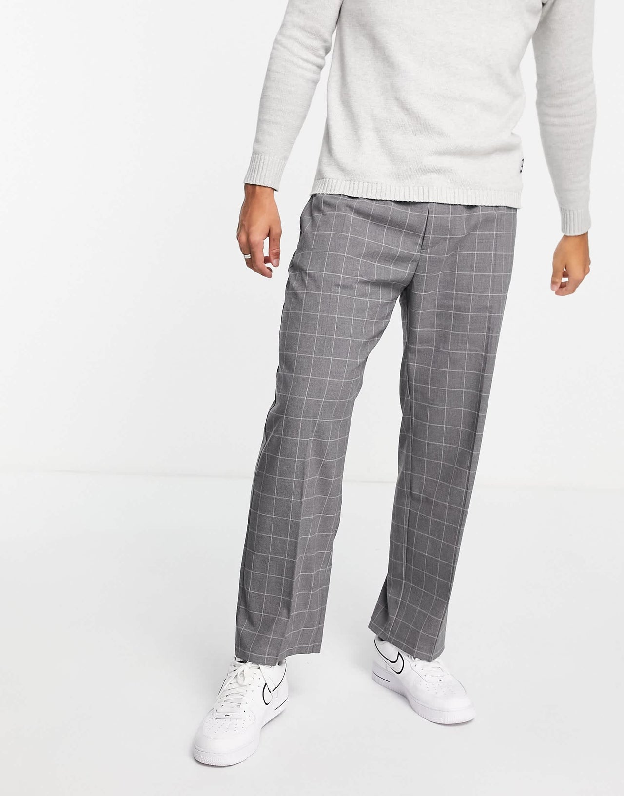 Pull&Bear wide leg trousers in grey check