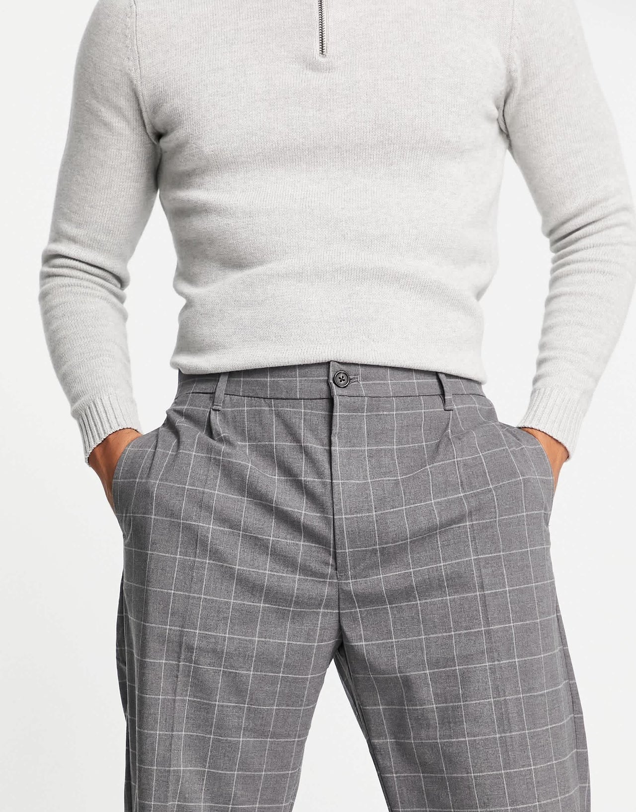 Pull&Bear wide leg trousers in grey check