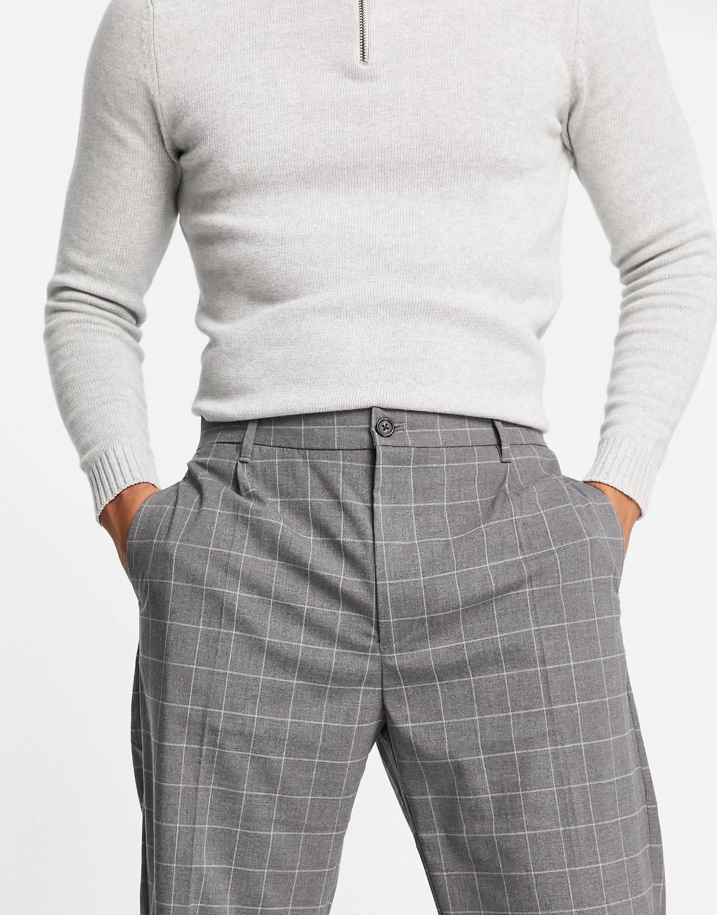 Pull&Bear wide leg trousers in grey check