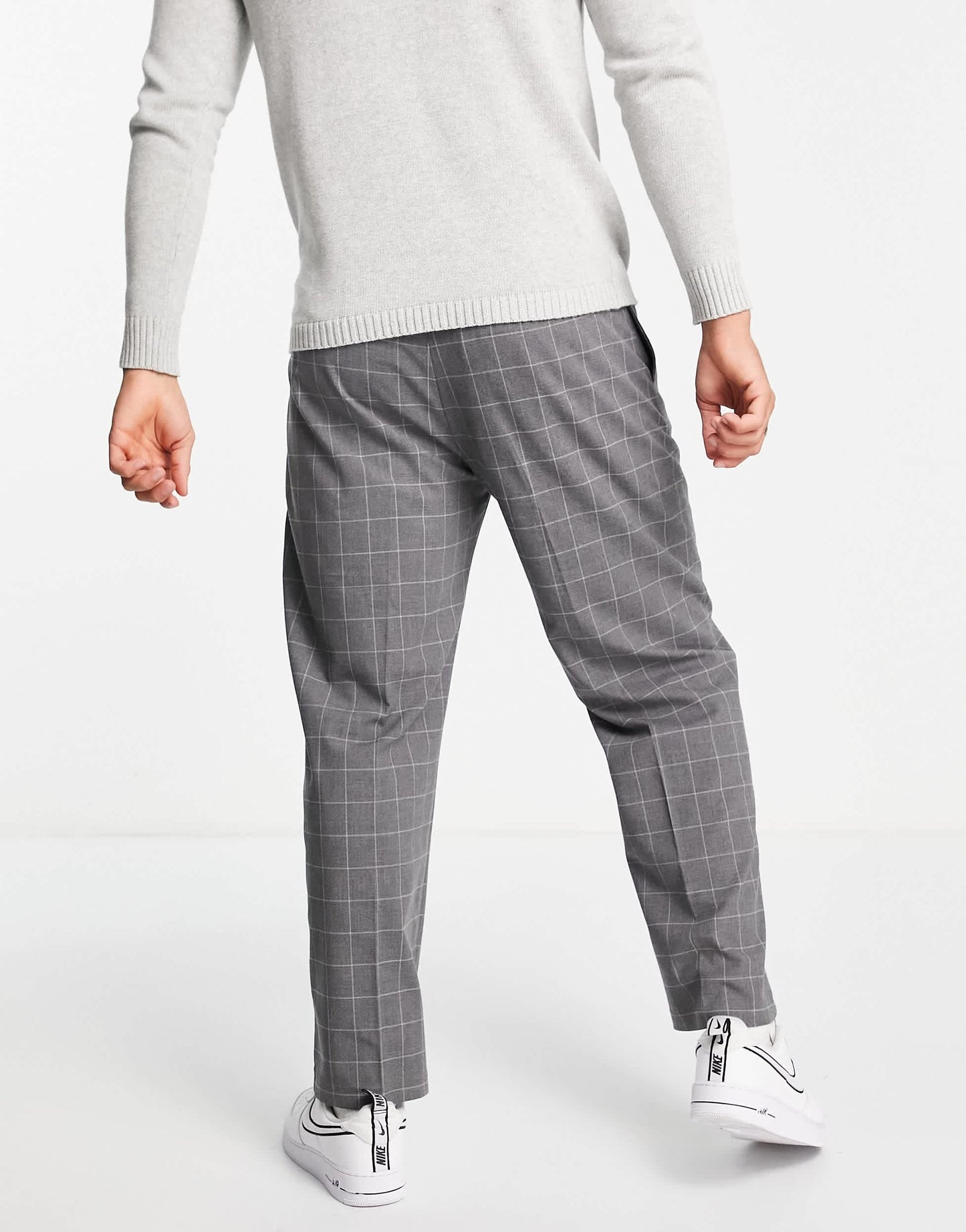 Pull&Bear wide leg trousers in grey check