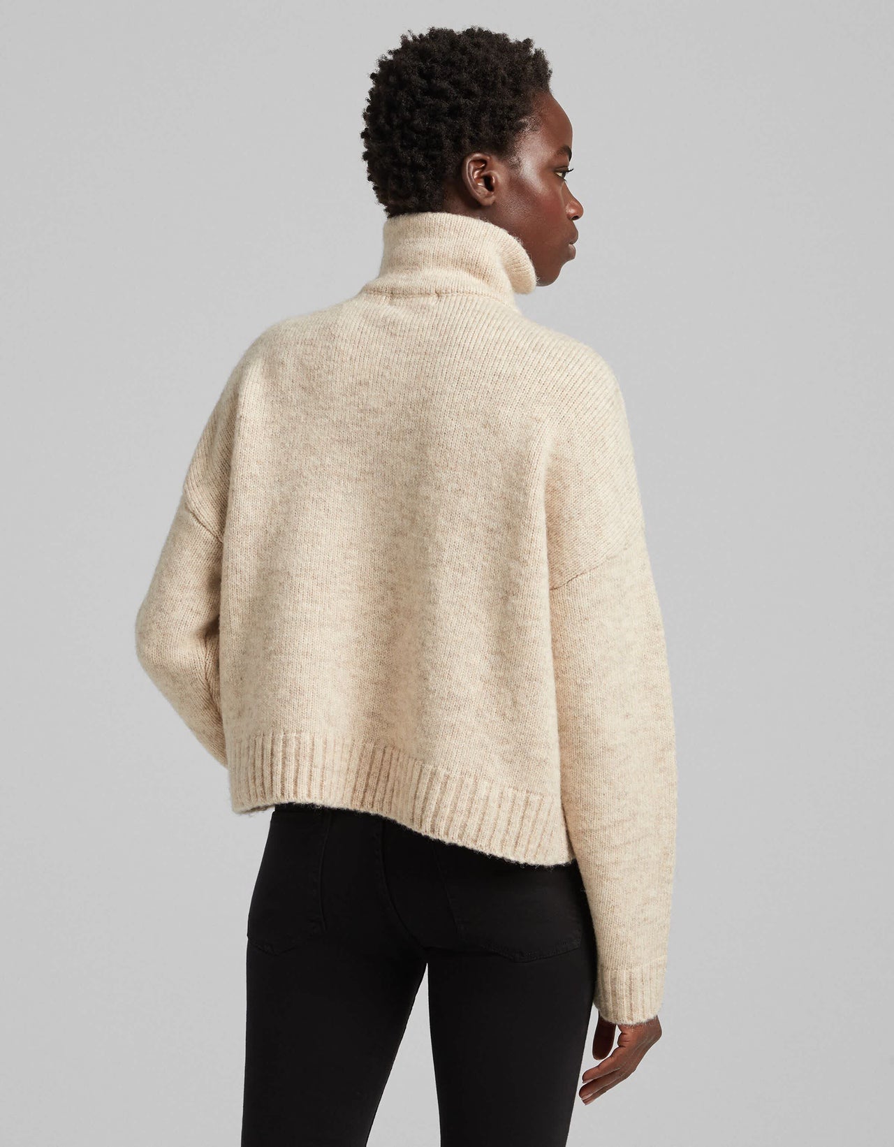 Bershka cable knit detail half zip jumper in beige