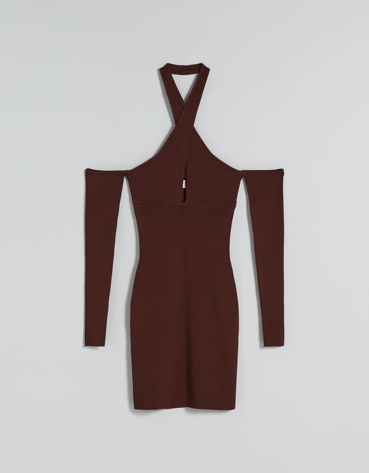 Bershka halterneck detail cut out mini dress in brown