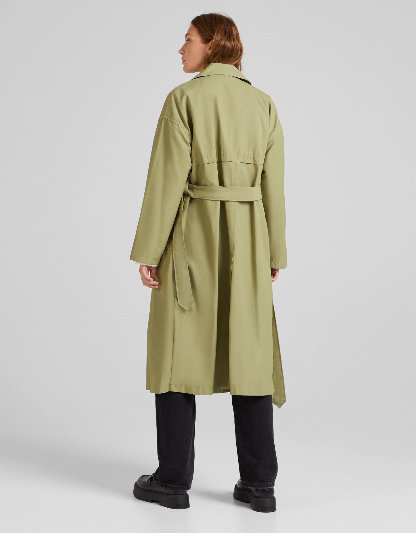 Bershka long trench coat in khaki