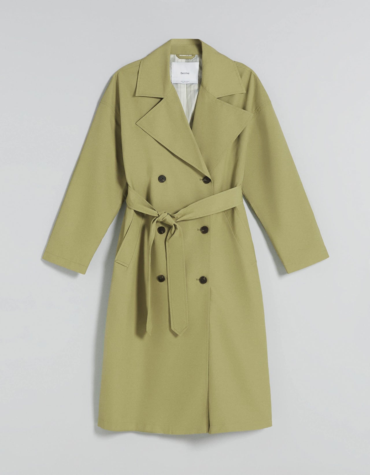 Bershka long trench coat in khaki