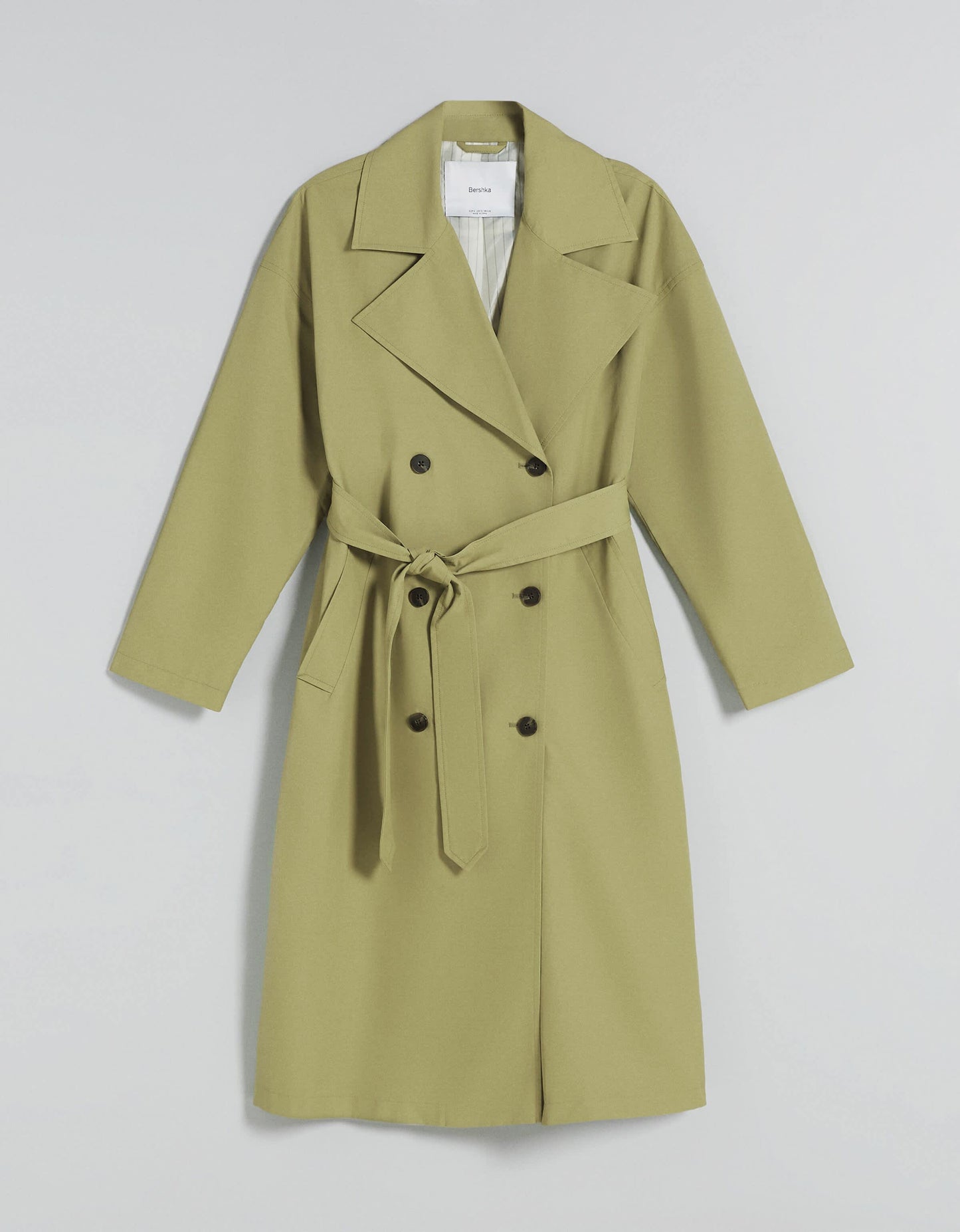 Bershka long trench coat in khaki