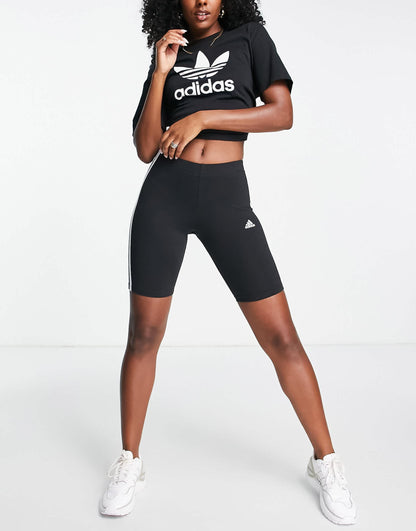 adidas Training Essential 3 Stripe legging shorts in black