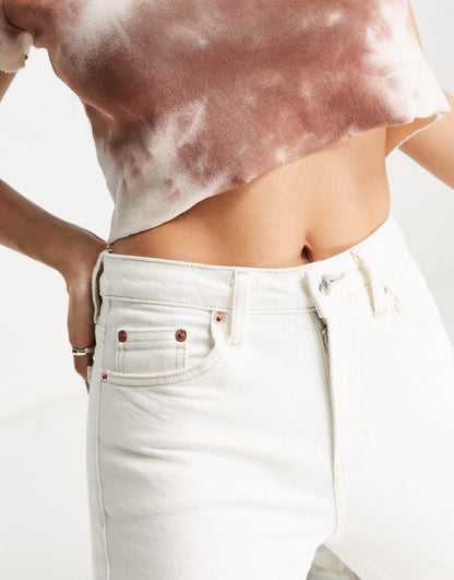 Topshop mid rise straight cropped jean with raw hems in white