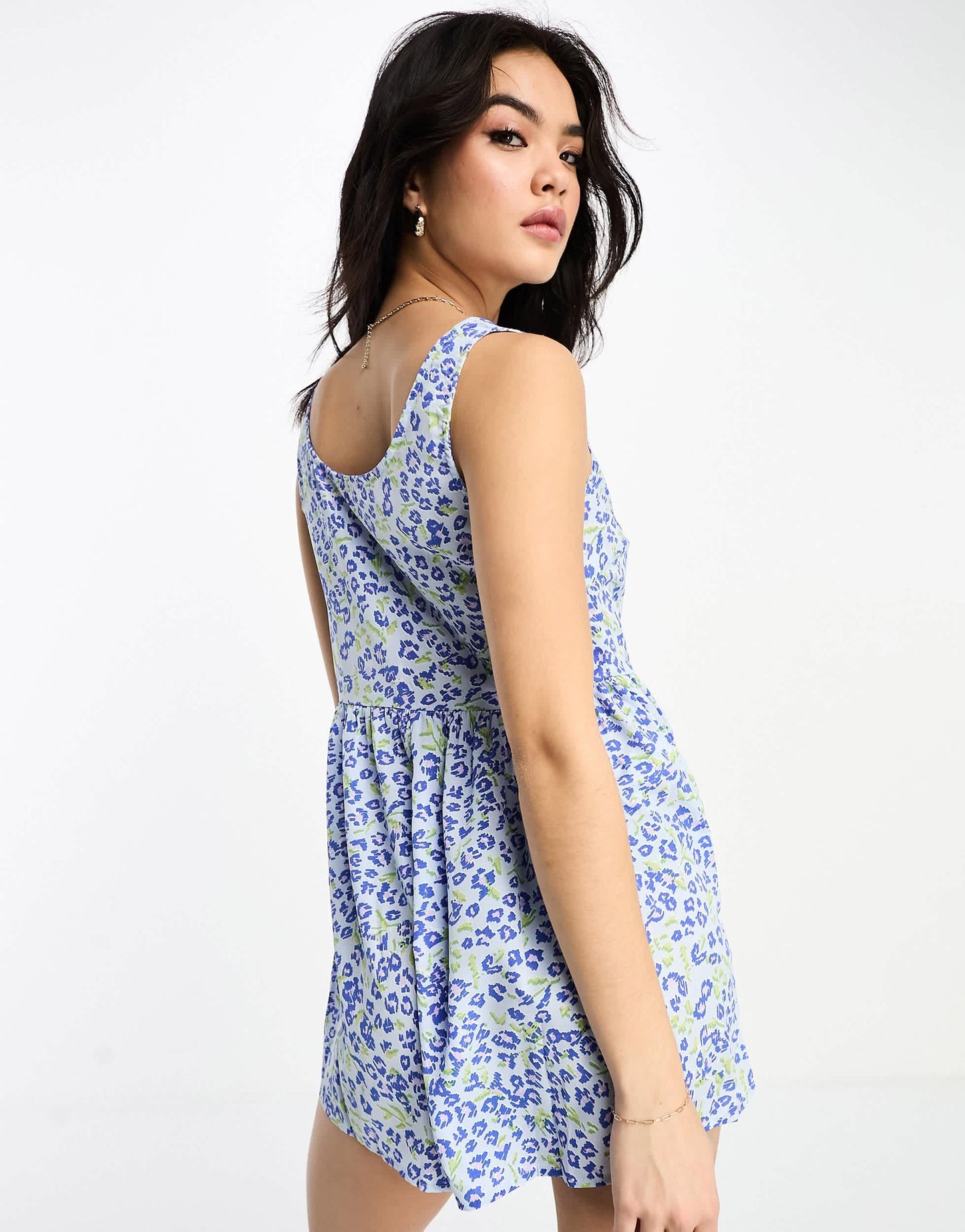 Urban Threads floaty playsuit in blue ditsy floral print