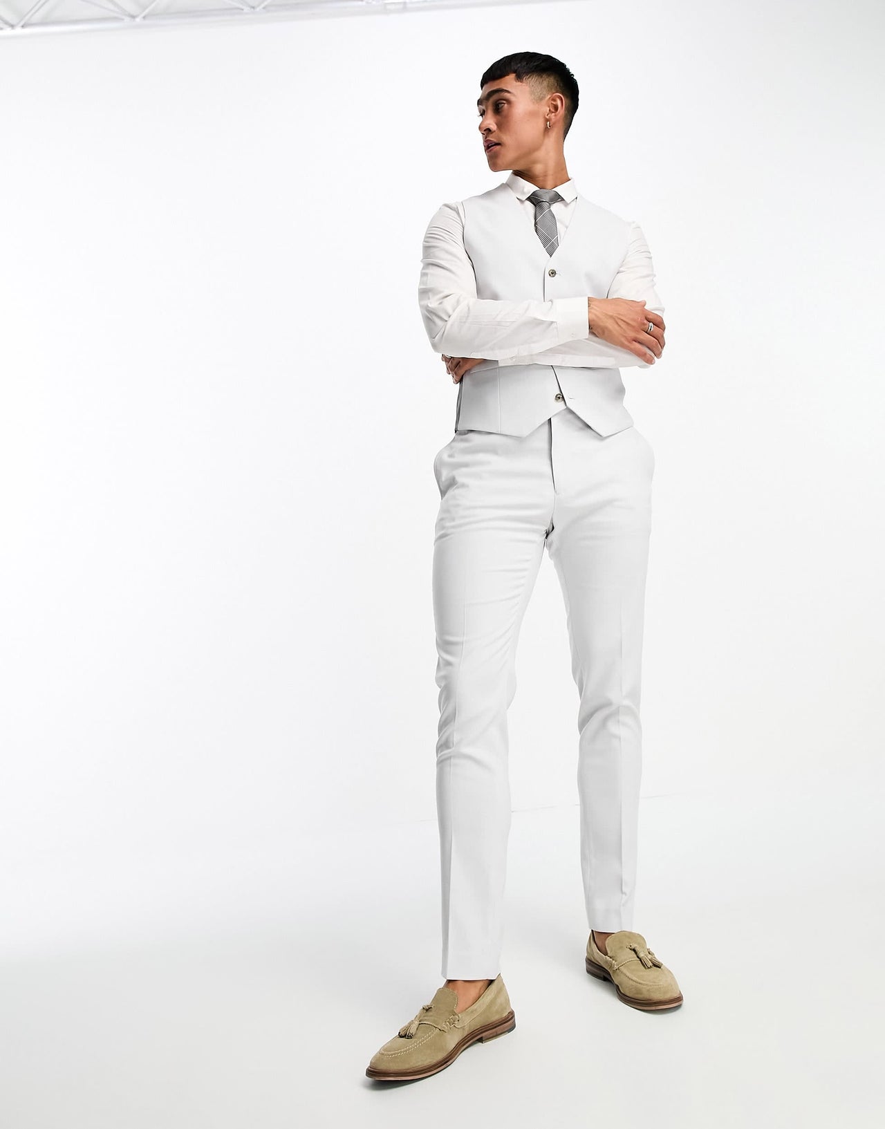 ASOS DESIGN wedding skinny suit trousers with micro texture in ice grey