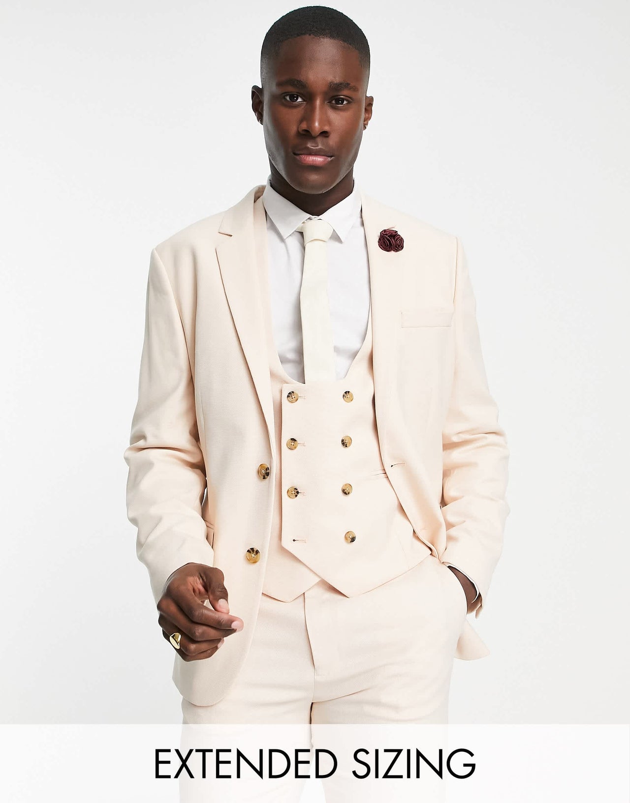 ASOS DESIGN wedding skinny suit jacket with micro texture in stone