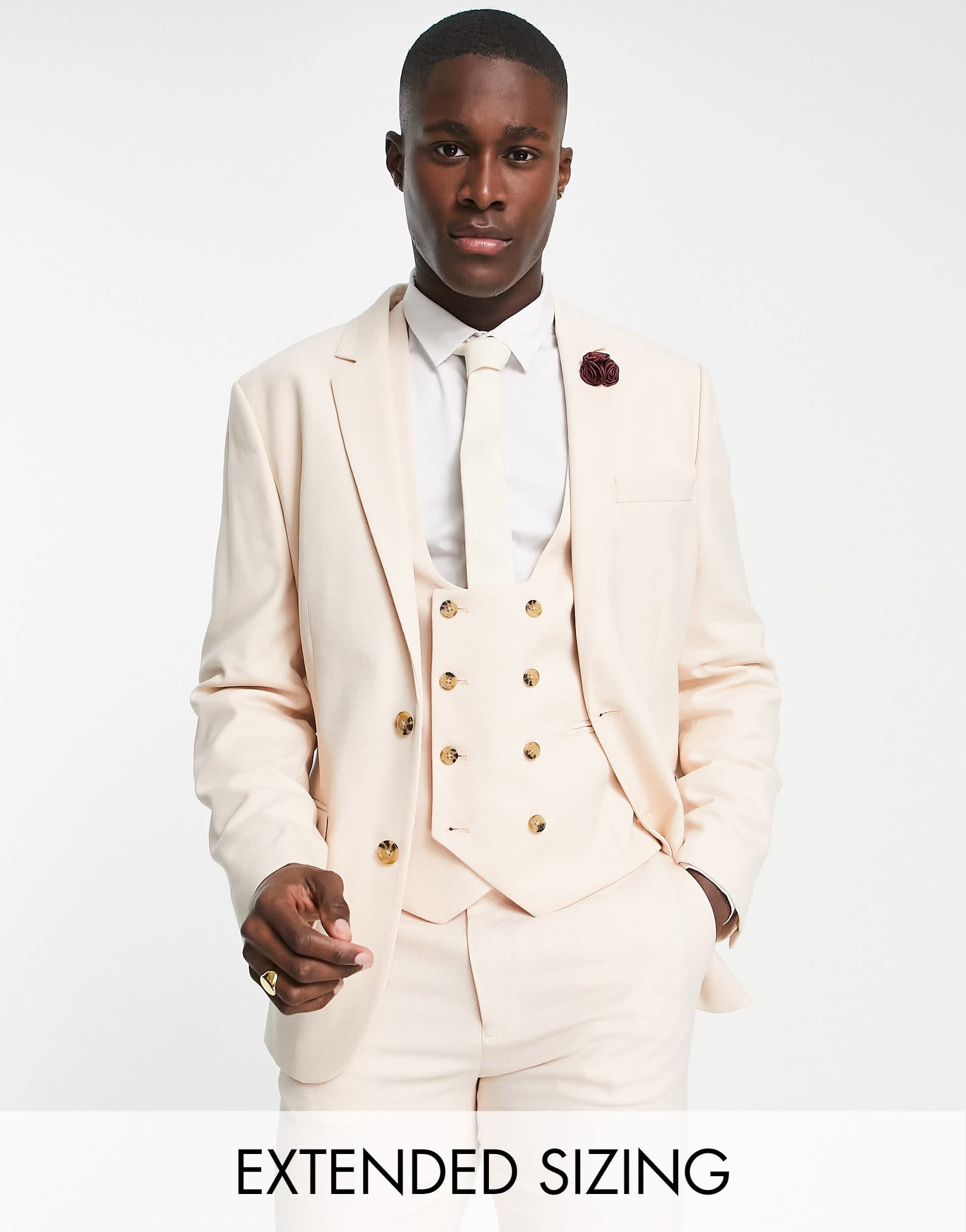 ASOS DESIGN wedding skinny suit jacket with micro texture in stone