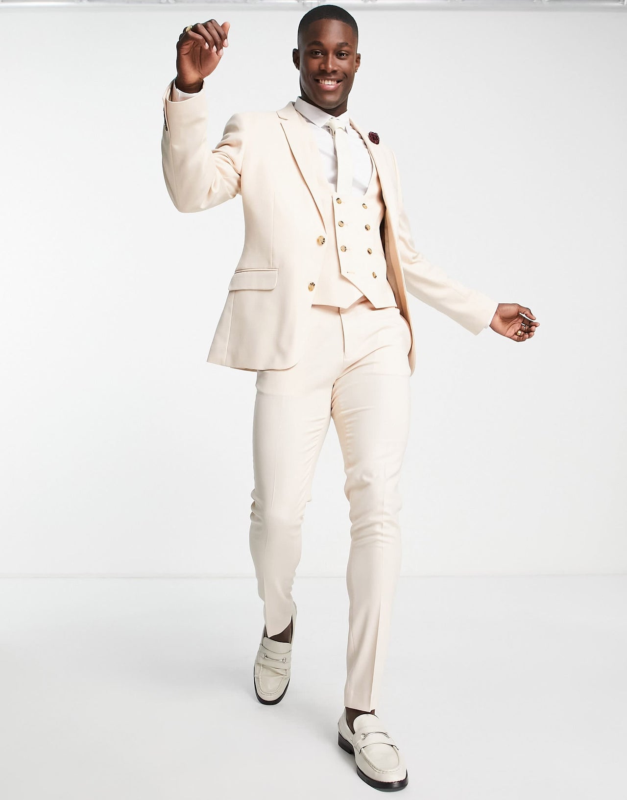 ASOS DESIGN wedding skinny suit jacket with micro texture in stone