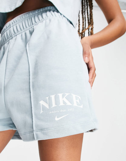 Nike Essential retro drawstring fleece shorts in ocean blue