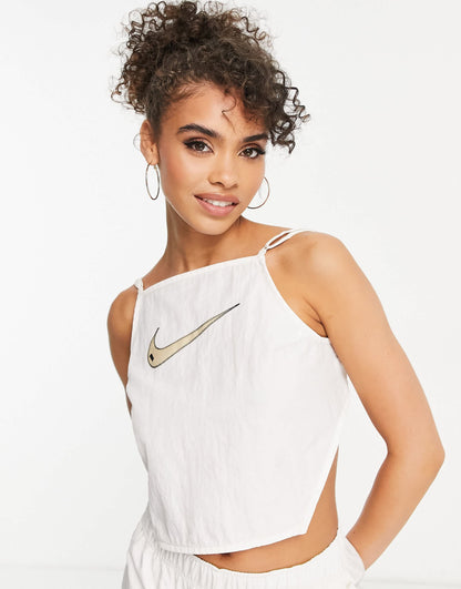 Nike Swoosh cropped ruched backstrap cami top in off white