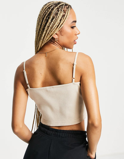 Nike Essential mini swoosh ribbed cropped cami in sanddrift beige