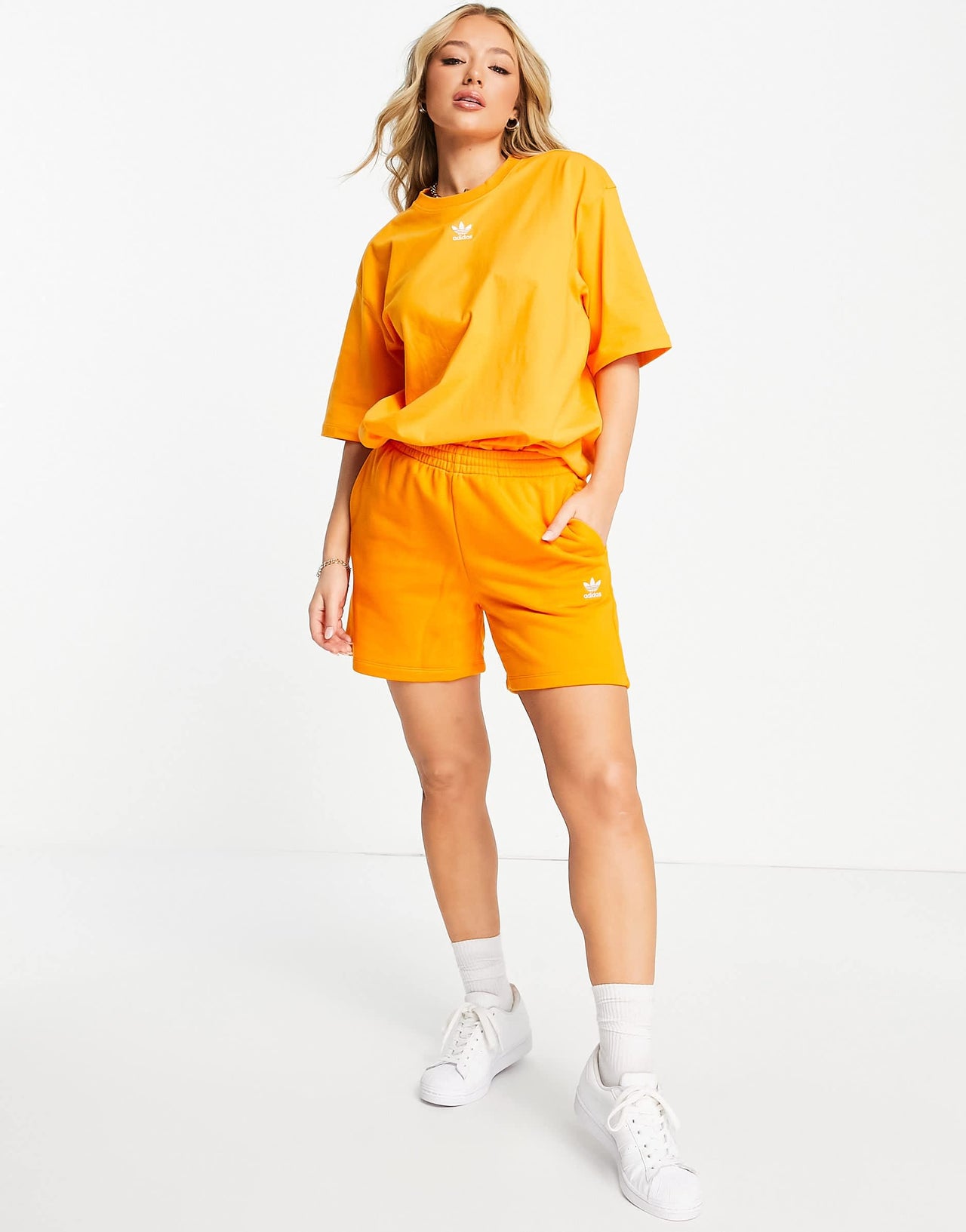 adidas Originals  essentials shorts with logo in orange