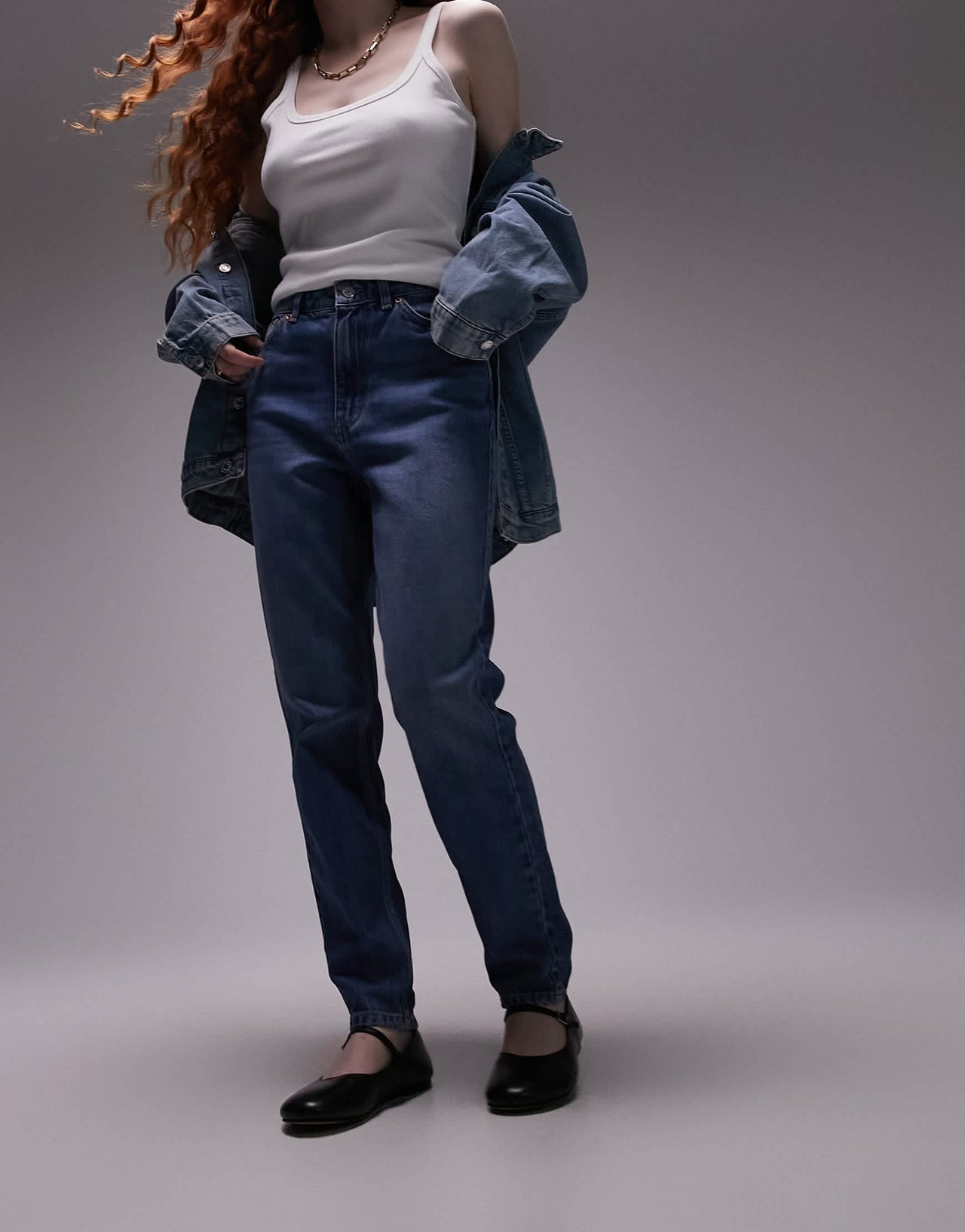 Topshop Original Mom high rise jean in mid blue