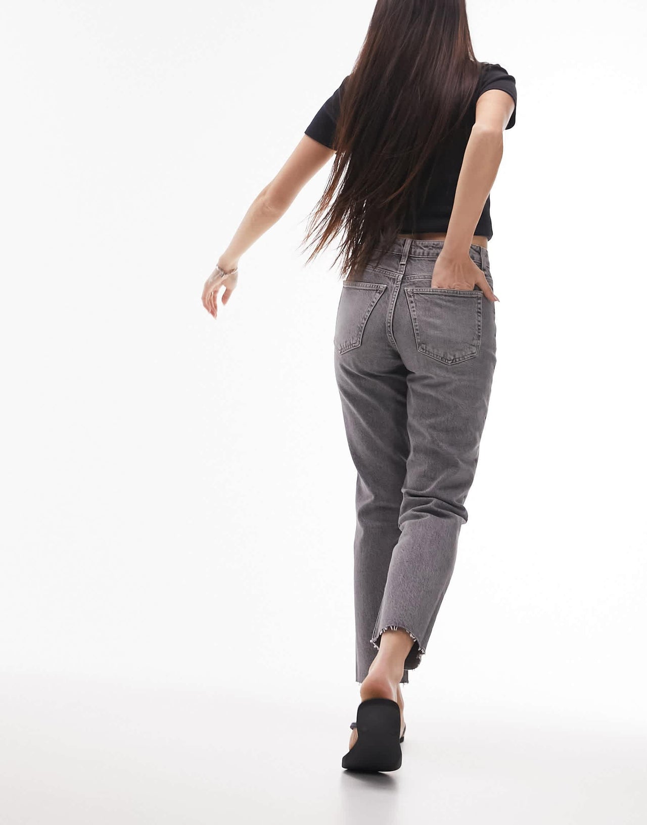 Topshop cropped mid rise with raw hems straight jeans in grey
