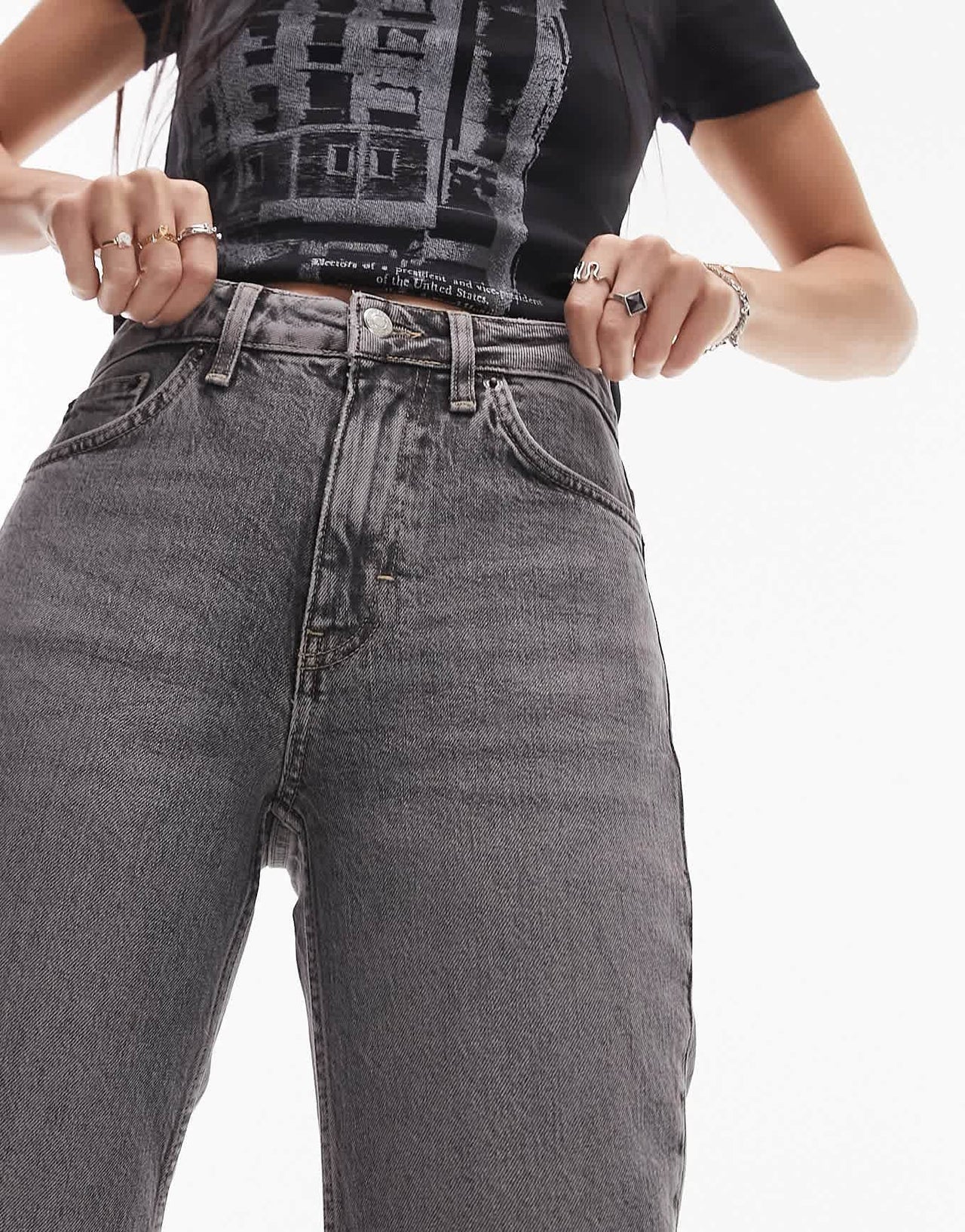Topshop cropped mid rise with raw hems straight jeans in grey