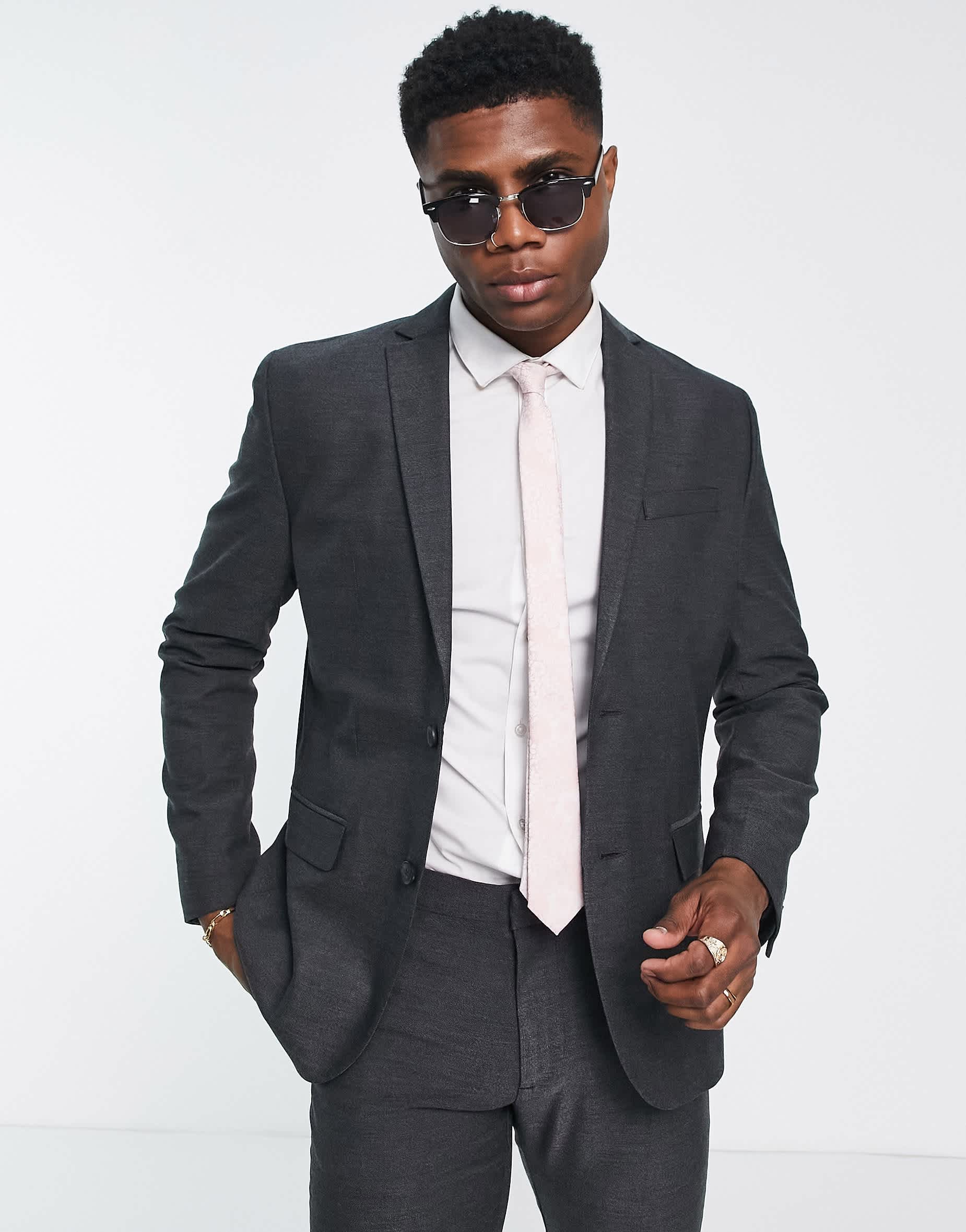 New Look skinny suit jacket in dark grey