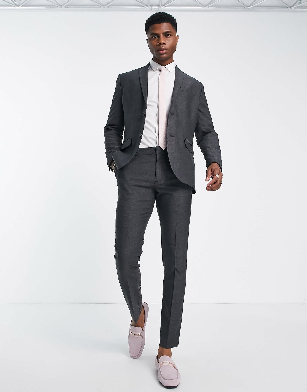 New Look skinny suit jacket in dark grey