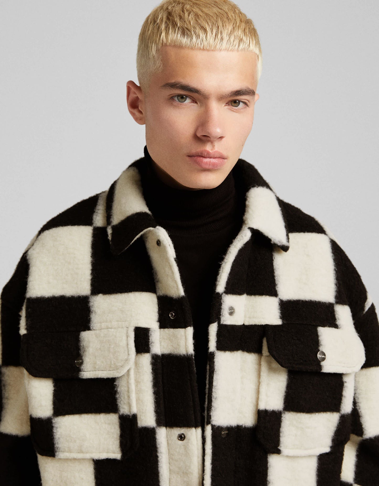 Bershka trucker jacket in beige check