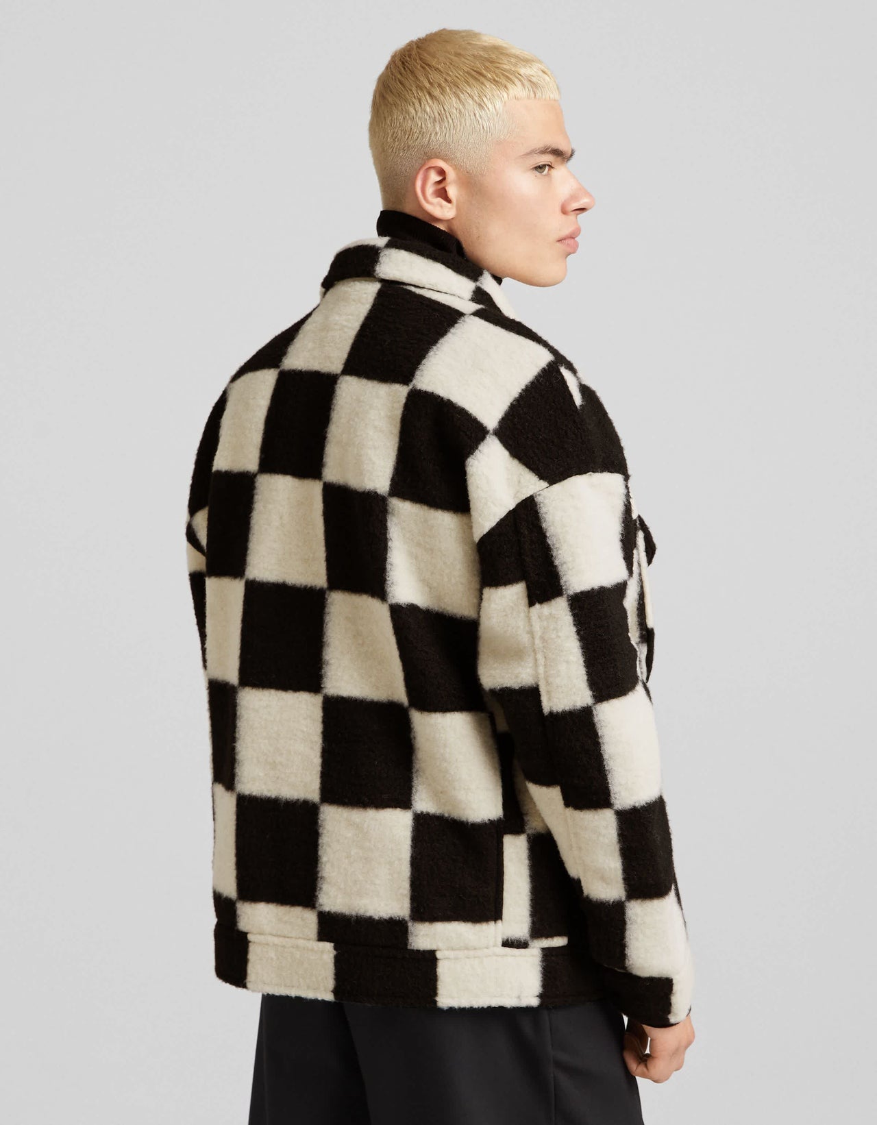 Bershka trucker jacket in beige check