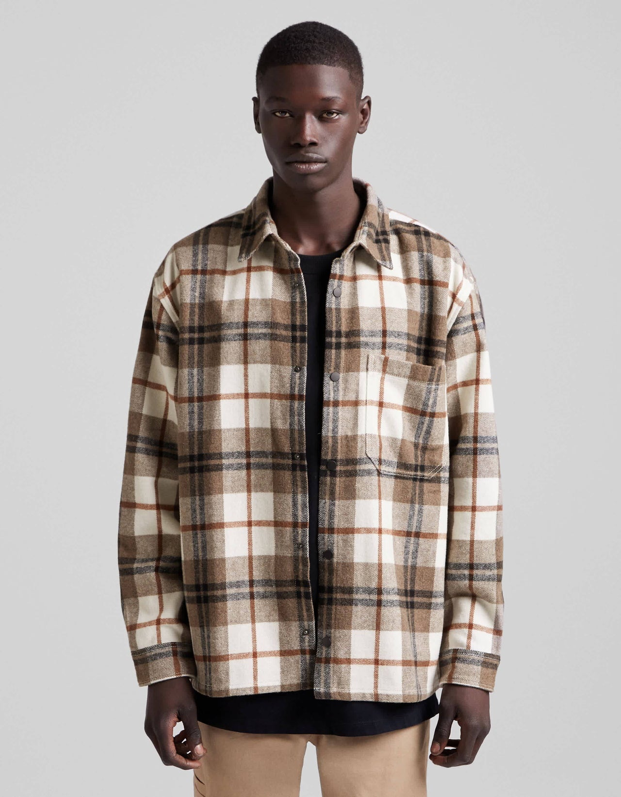Bershka overshirt in brown check