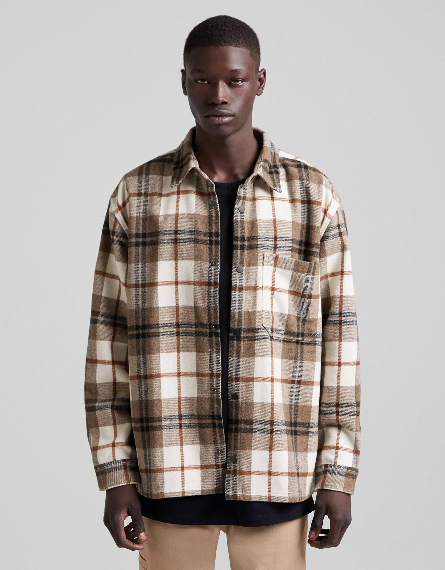 Bershka overshirt in brown check