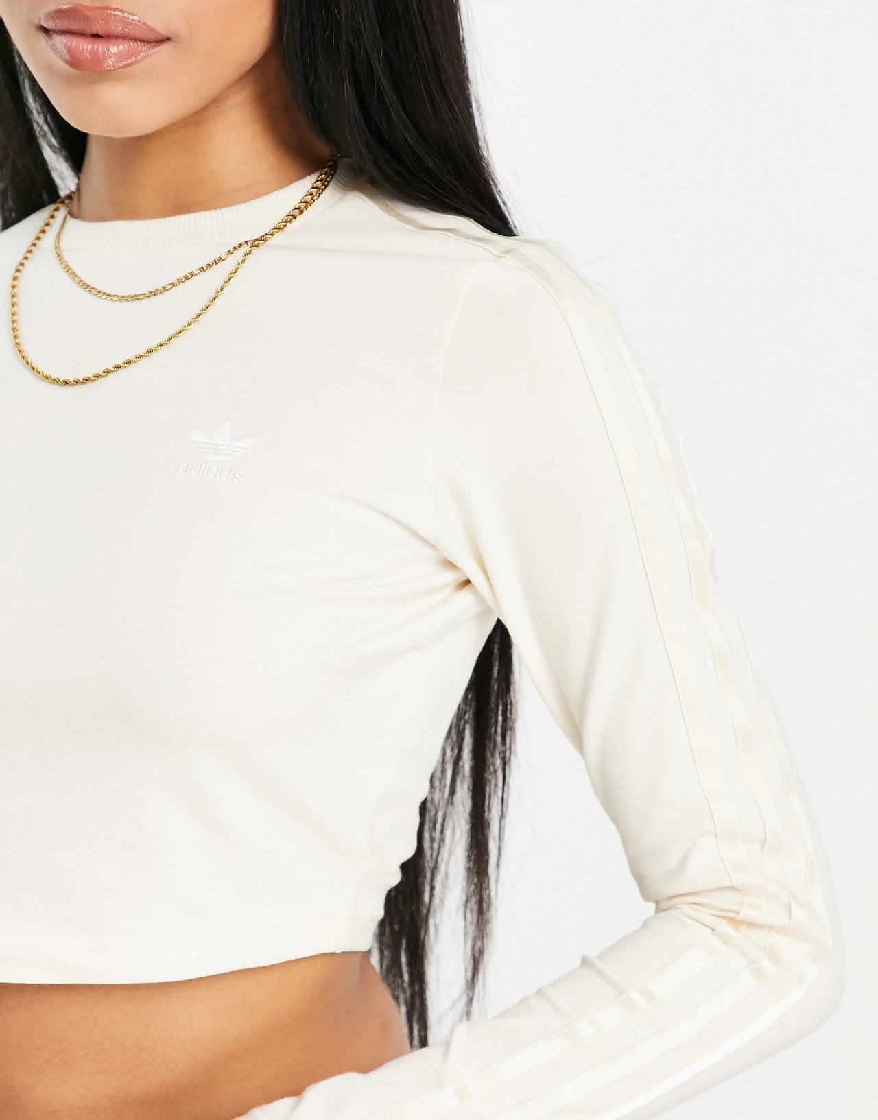 adidas Originals Relaxed Risque long sleeve crop top in off white