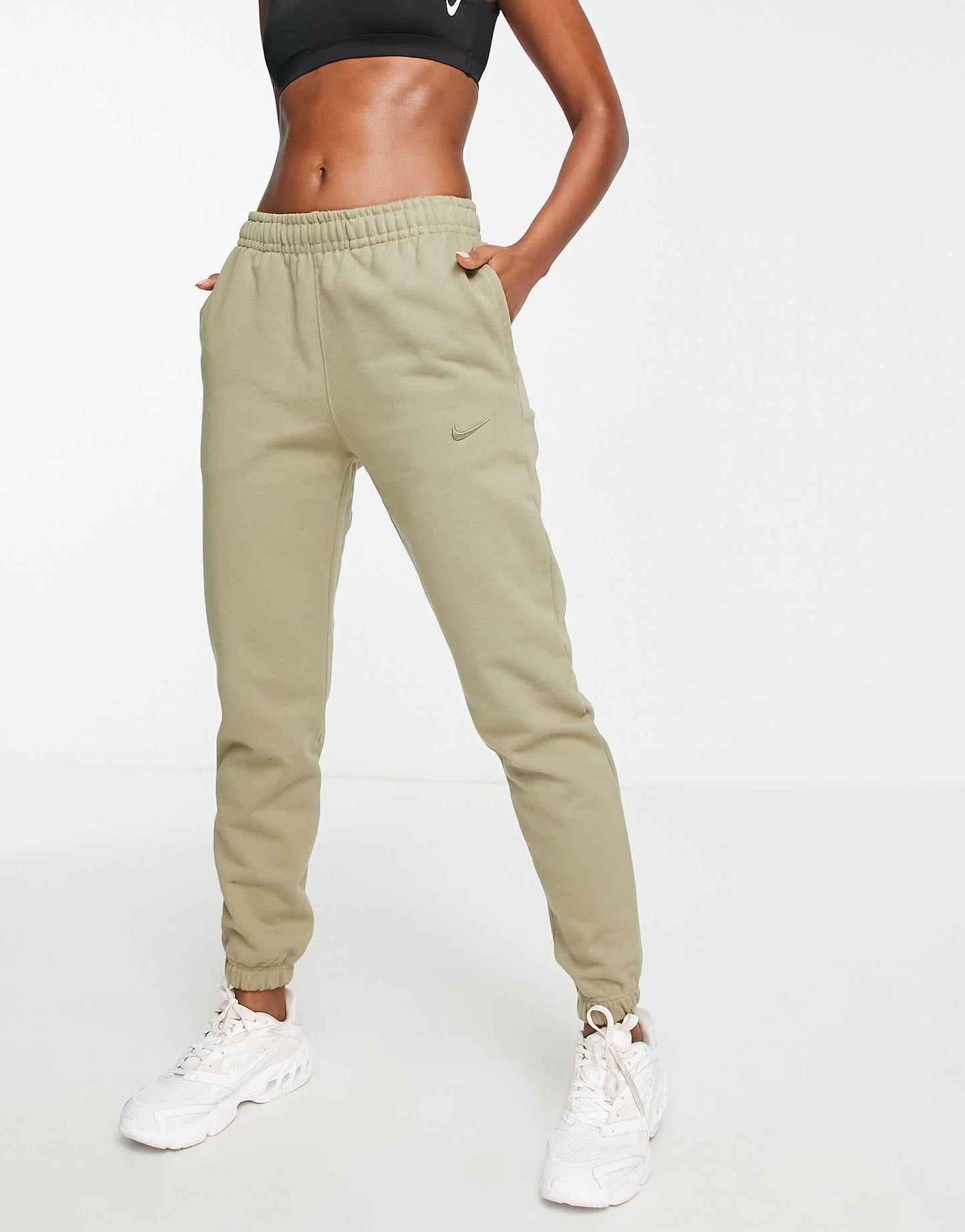 Nike unisex cuffed fleece joggers in olive green