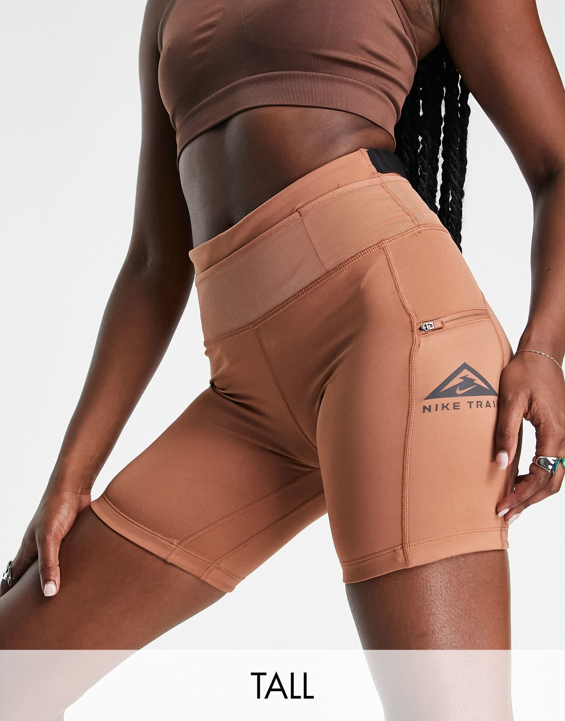 Nike Running Trail epic luxe booty leggings shorts in beige