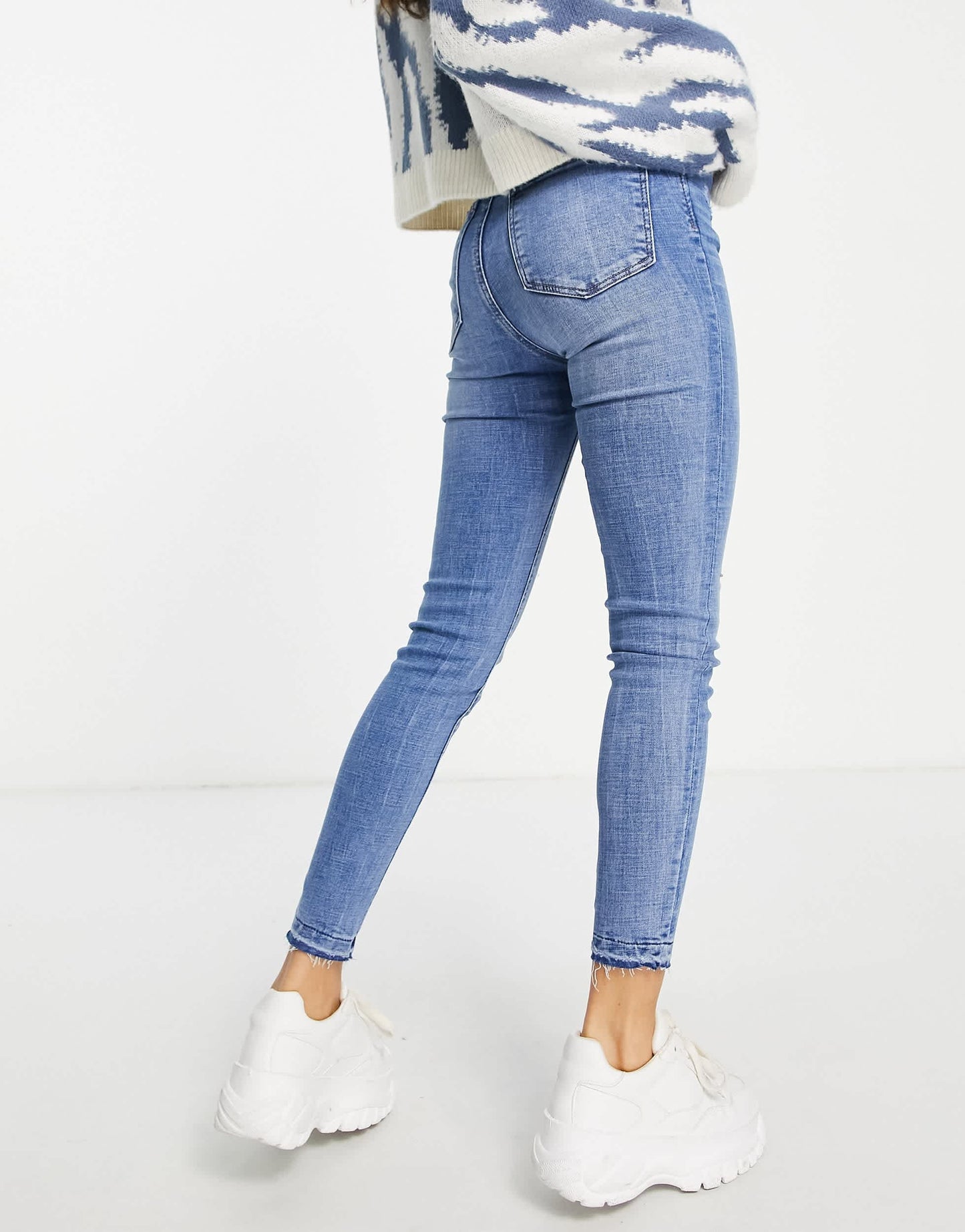 Stradivarius Petite super high waist skinny jean in light blue