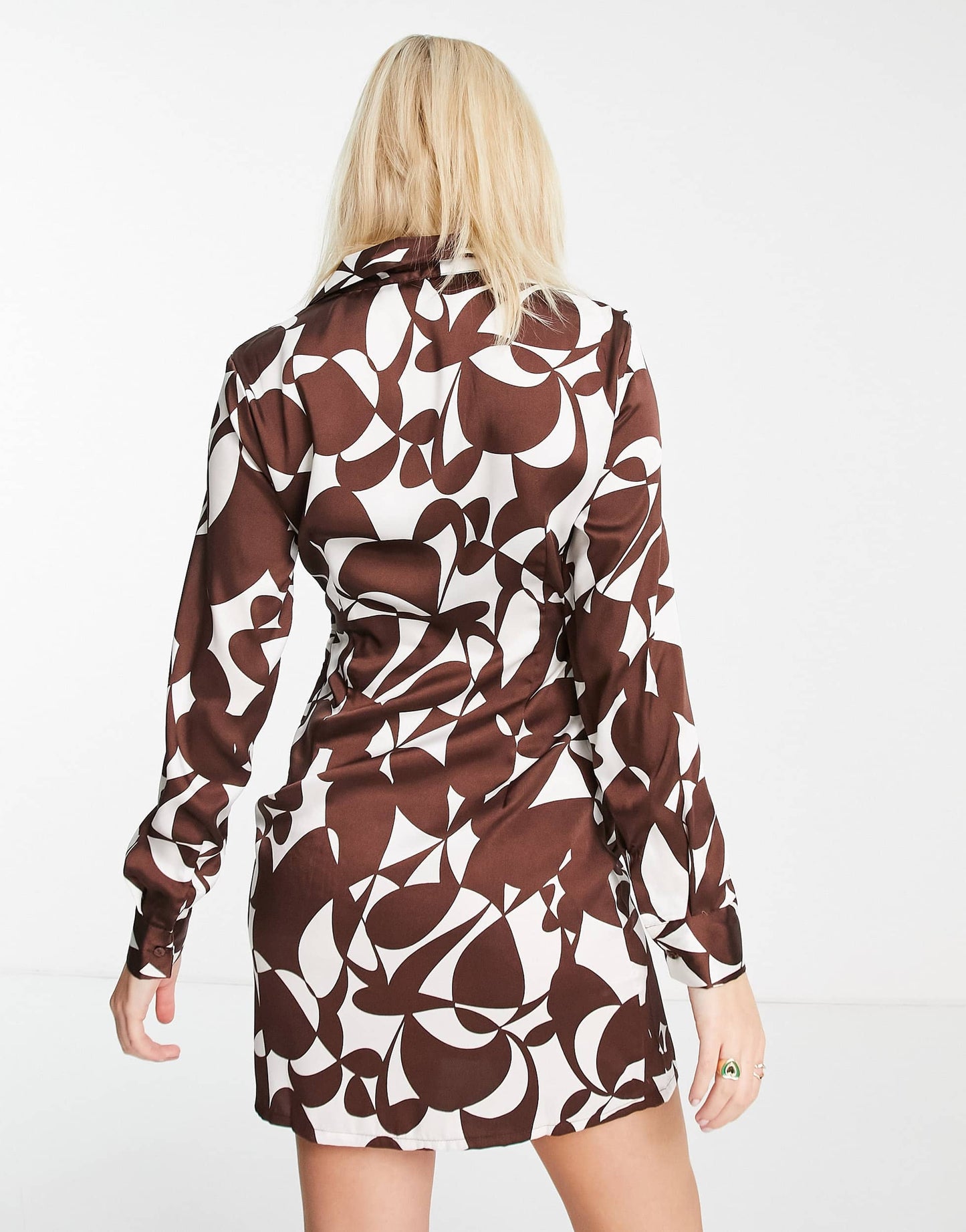 Stradivarius twist detail printed satin shirt dress