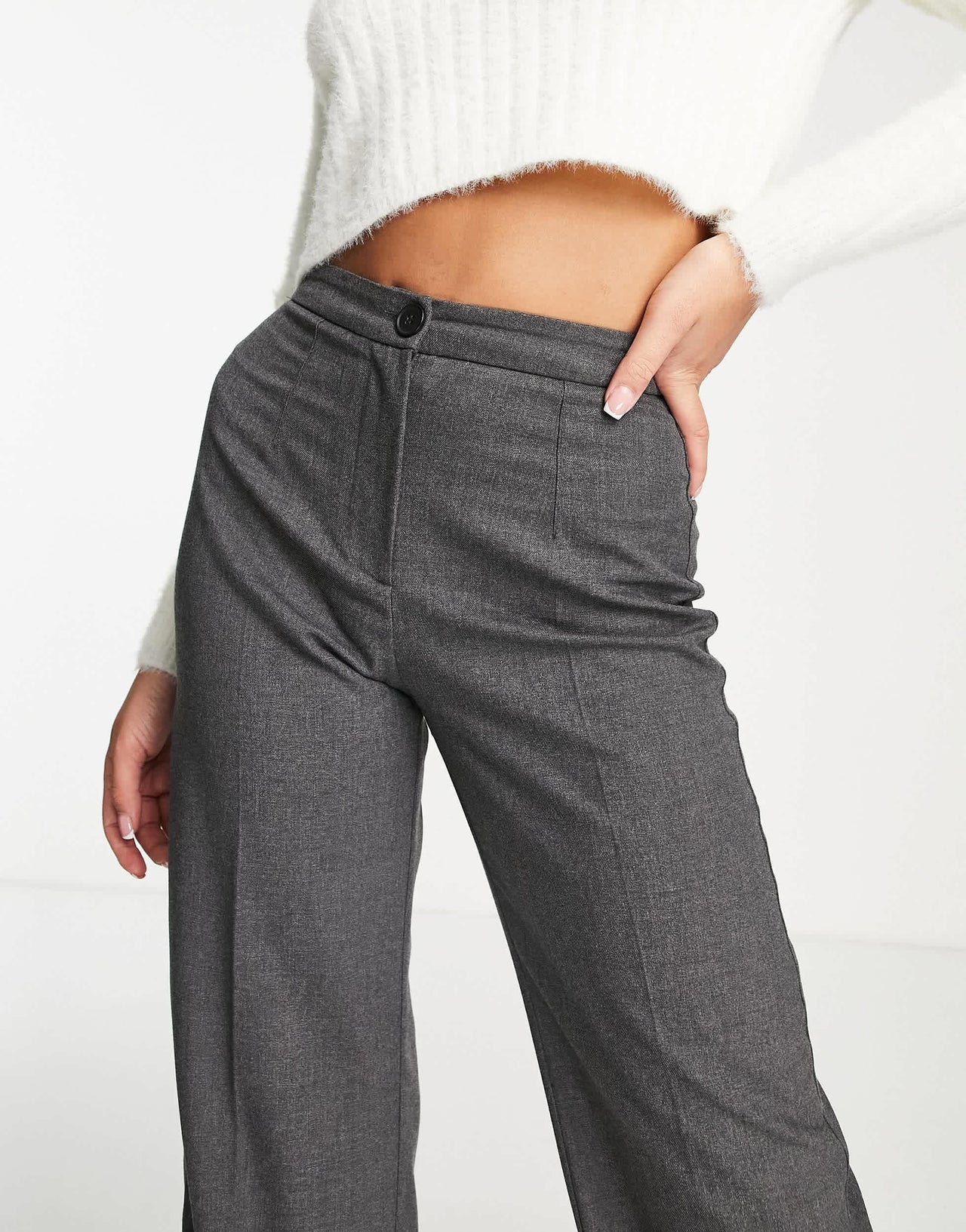 Bershka wide leg slouchy dad tailored trousers in grey