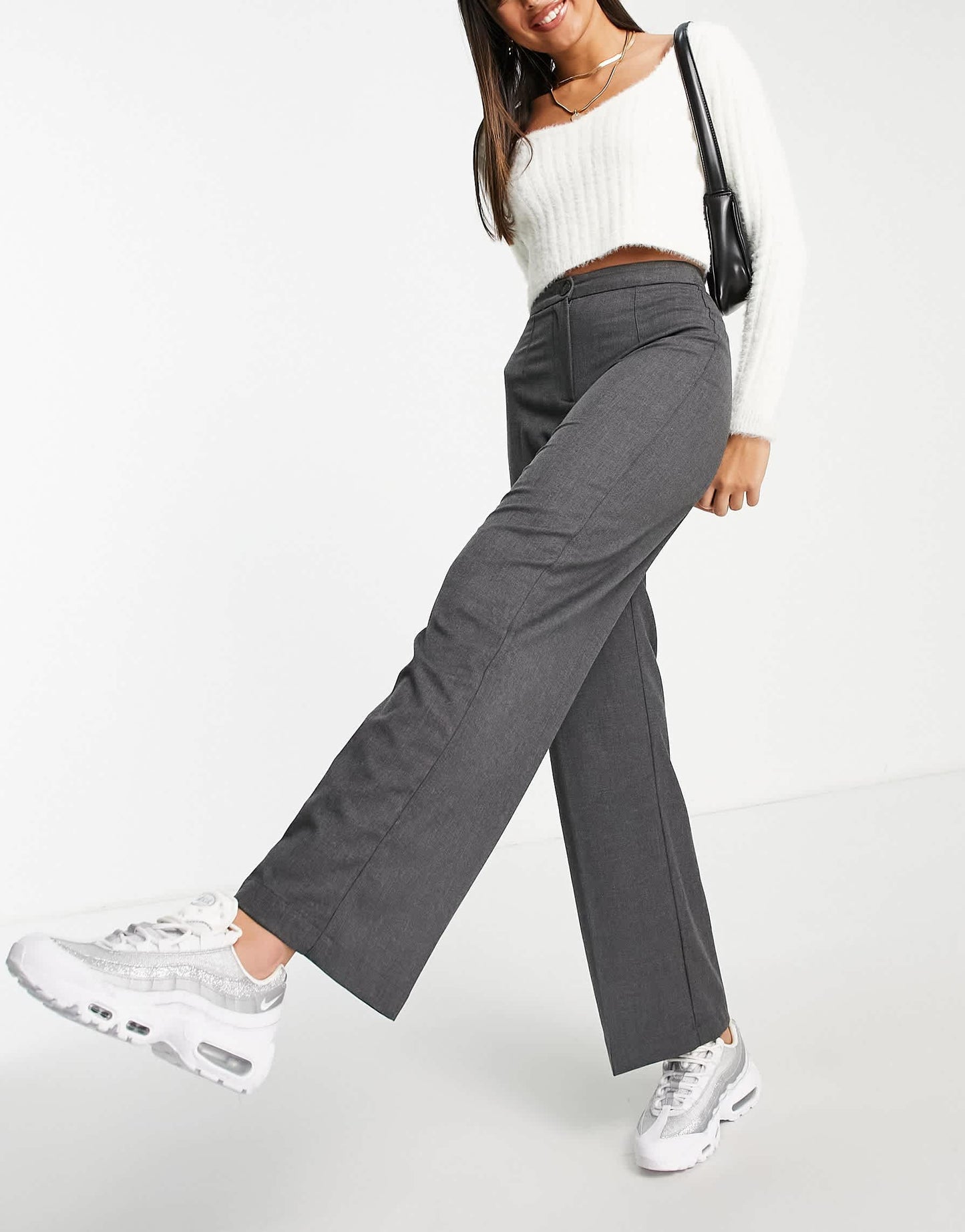 Bershka wide leg slouchy dad tailored trousers in grey