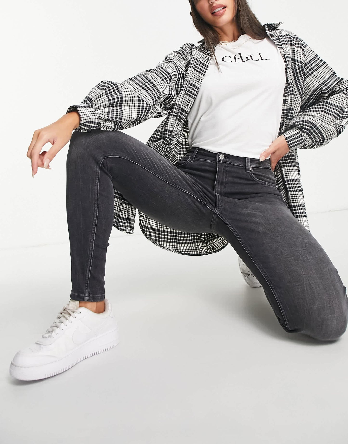 Bershka Tall high waist skinny jean in grey