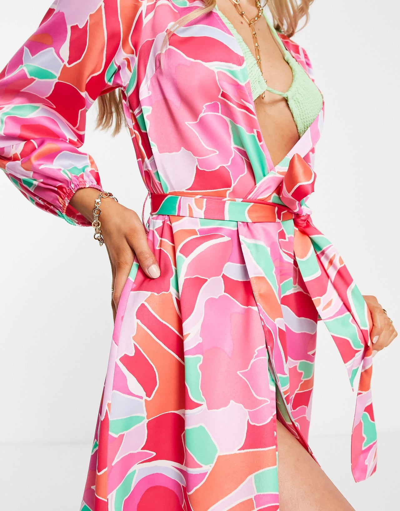 ASOS DESIGN beach mini kimono in bold abstract print