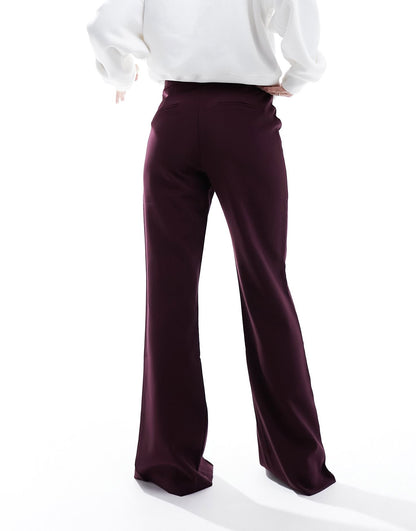 YAS high waisted split hem trousers in burgundy - BLACK