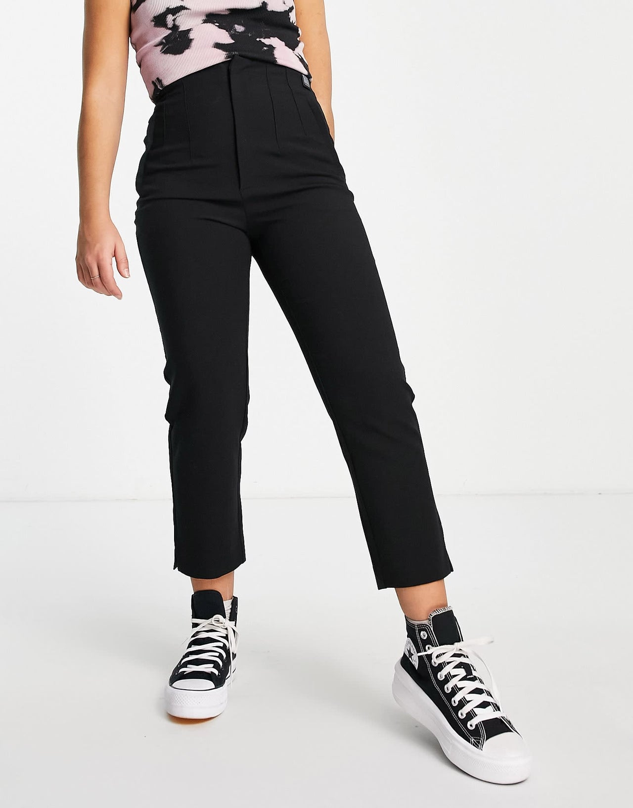 Stradivarius Petite slim tailored trousers in black