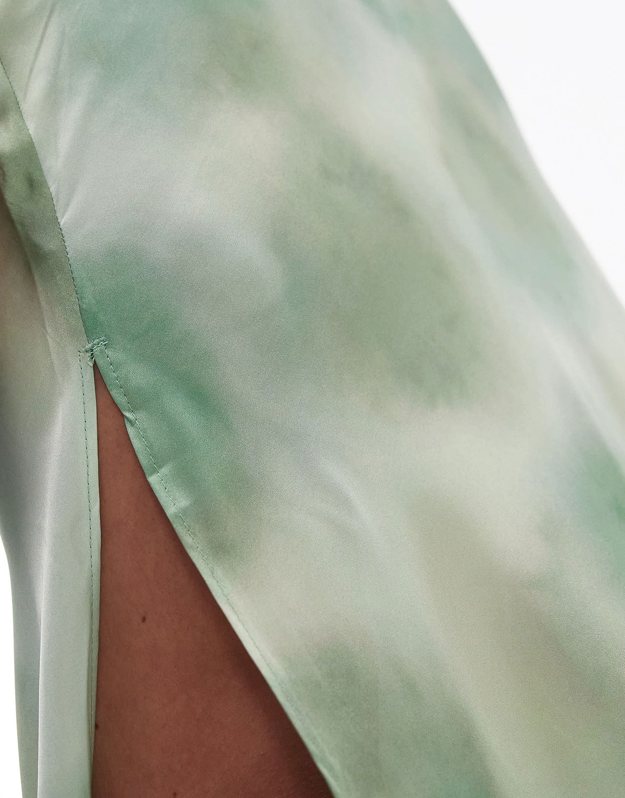 Topshop satin tie dye bias skirt in green