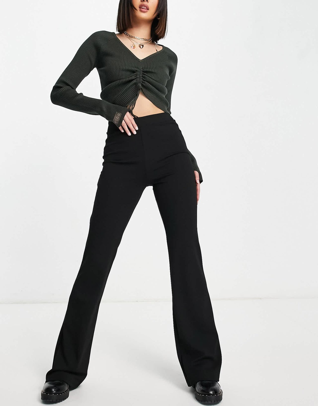Stradivarius flare trouser in black