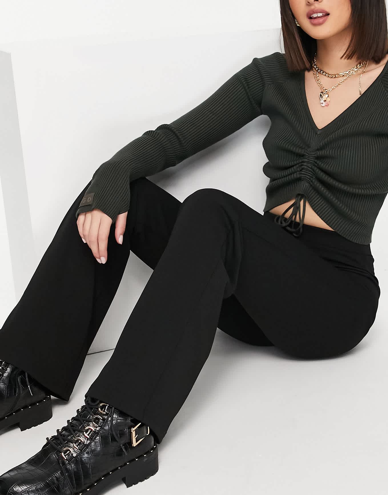 Stradivarius flare trouser in black