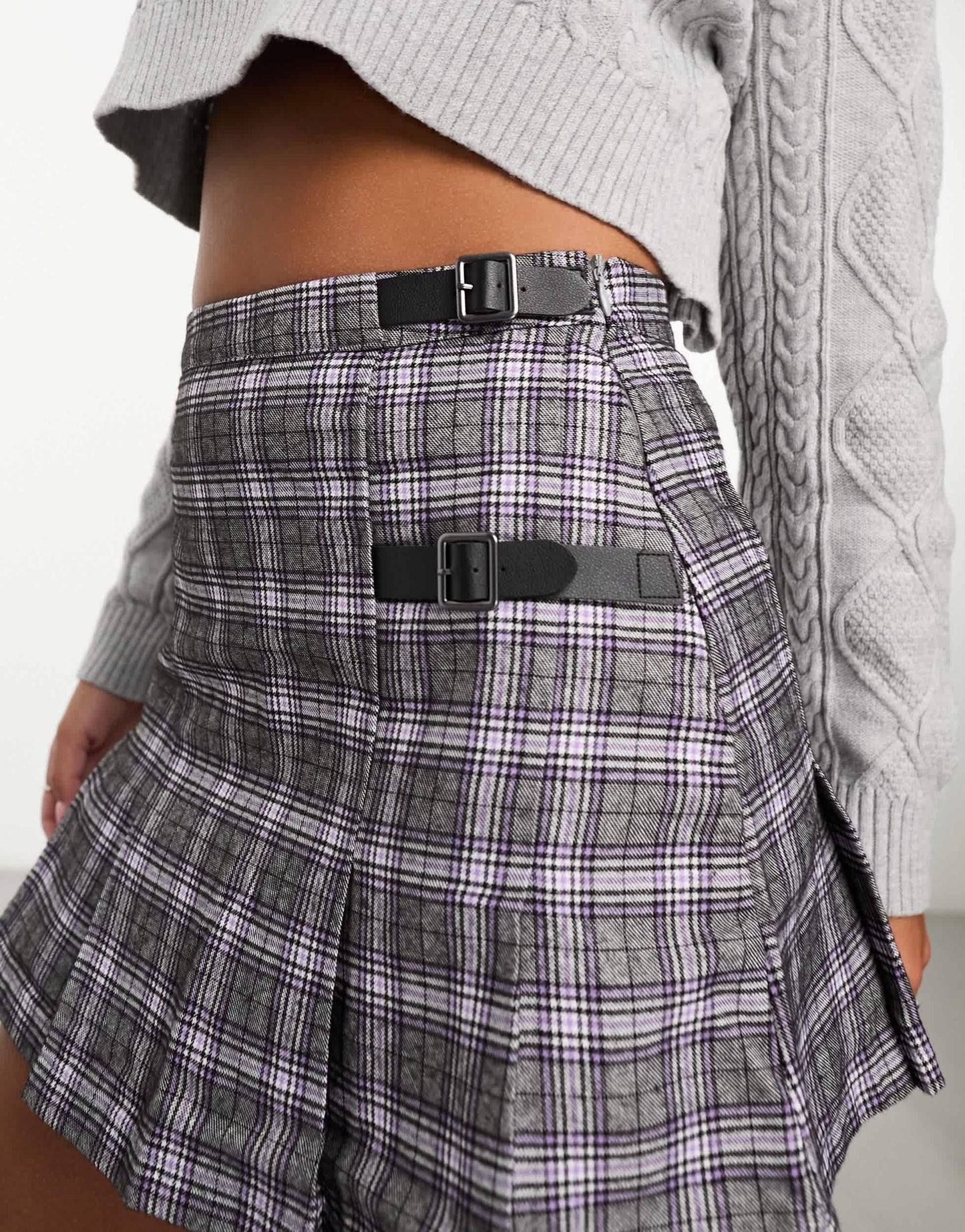 Pull&Bear mini check skirt in brown